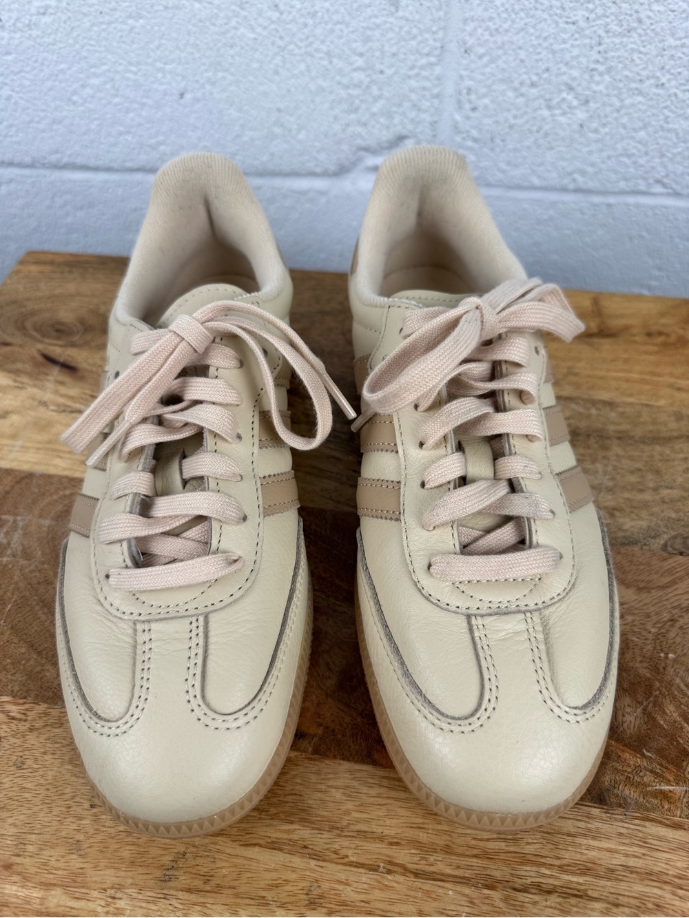 Adidas Originals Samba OG Leather Sneakers Cream/Beige Gum Sole - Picture 8 of 15